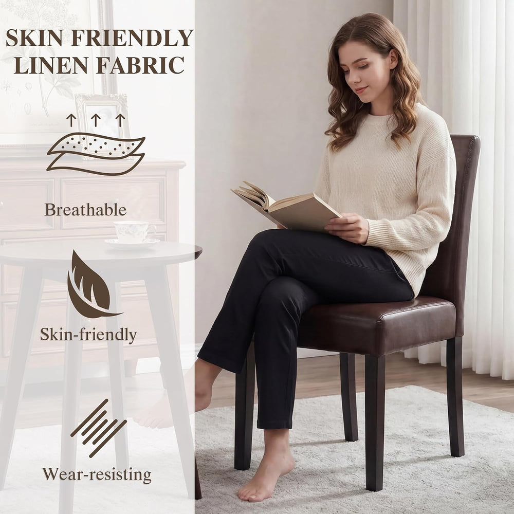 LSSBOUGHT Modern Dining Chair Set of 6,Urban Style Leather Kicthen Chairs wit...