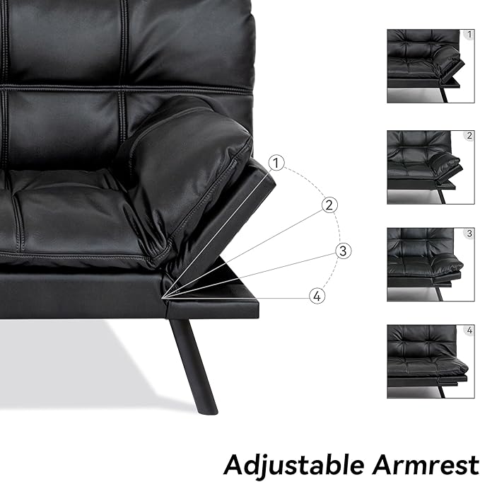 71" Convertible Futon Sofa Bed,Faux Leather Futon Couch Bed,Memory Foam Sleeper Sofa,Modern Folding Small Loveseat for Living Room,Office,Apartment,Matte Black
