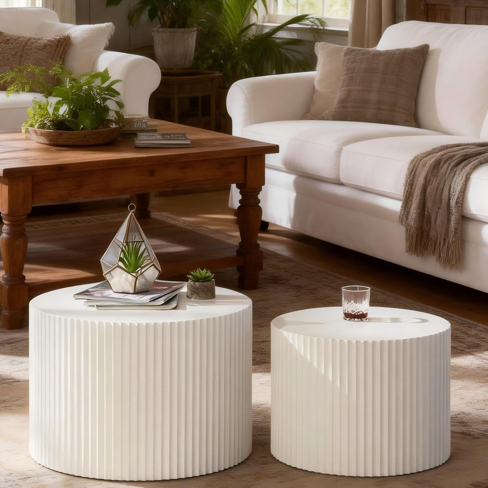 KEVINSPACE Round Coffee Table Set of 2 Nesting CoffeeTable Modern for Living ...