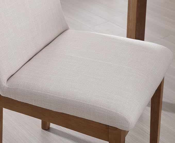 Kmax Modern Dining Chairs Set of 4, Upholstered Armless Wood Chairs Linen Fabric Side Chairs for Dining Room, Kitchen - Beige