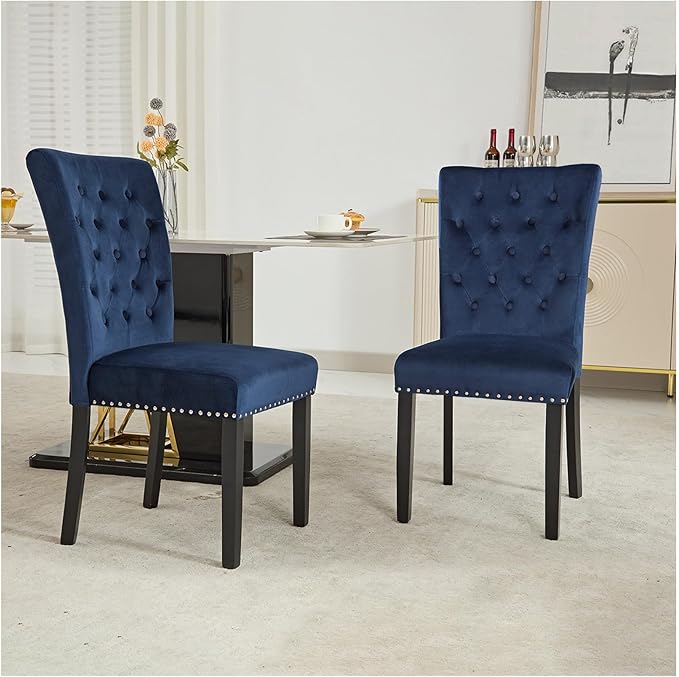 Velvet Dining Chairs Set of 2, Upholstered Dining Room Chairs with Wooden Leg...