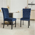 Velvet Dining Chairs Set of 2, Upholstered Dining Room Chairs with Wooden Legs & Nailed Trim, Parsons Kitchen Chair 350 LBS Capacity, Blue