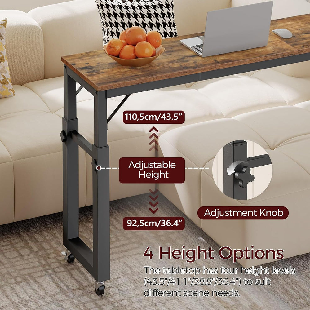 MAHANCRIS Overbed Table with Wheels, Mobile Bed Desk for Queen Size, Rustic