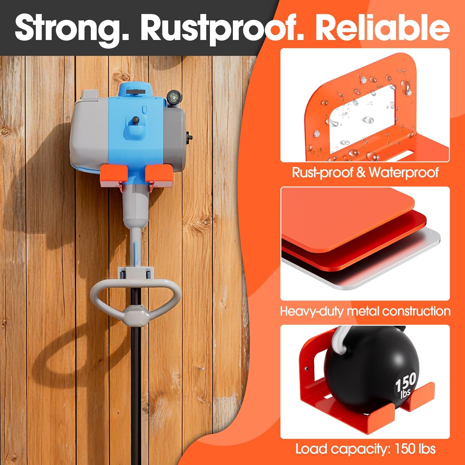 Weed Eater Hanger, Garage Organizer Trimmer Rack, Matel Wall Hooks Weed Wacker Holder, Heavy Duty Garden Tool Organizer for Grass Trimmer, Hedge Trimmer, Garage Tools Storage, Orange 1-Pack