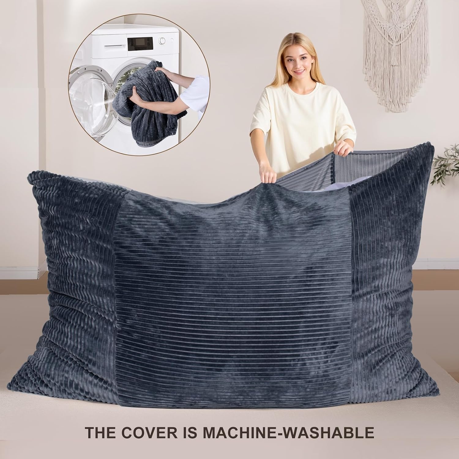 4 in 1 Giant Bean Bag Chair for Adults & Kids, 75” Beanbag Couch with High-Density Memory Foam Filling, Multifunctional Floor Sofa Lounger Suitable for Living Room Bedroom Apartment (Grey)