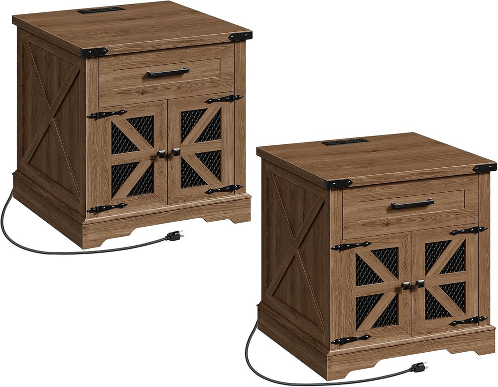 Farmhouse End Table Set of 2, 24" Large Sofa Side Table with Drawer, Lar...