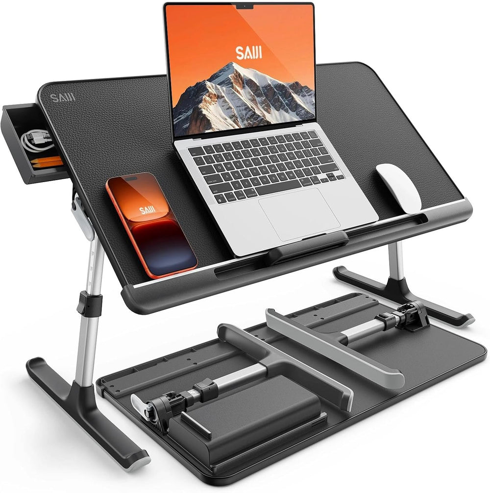 SAIJI Laptop Bed Tray Table - Adjustable Lap Desk for Couch (Dark Black)