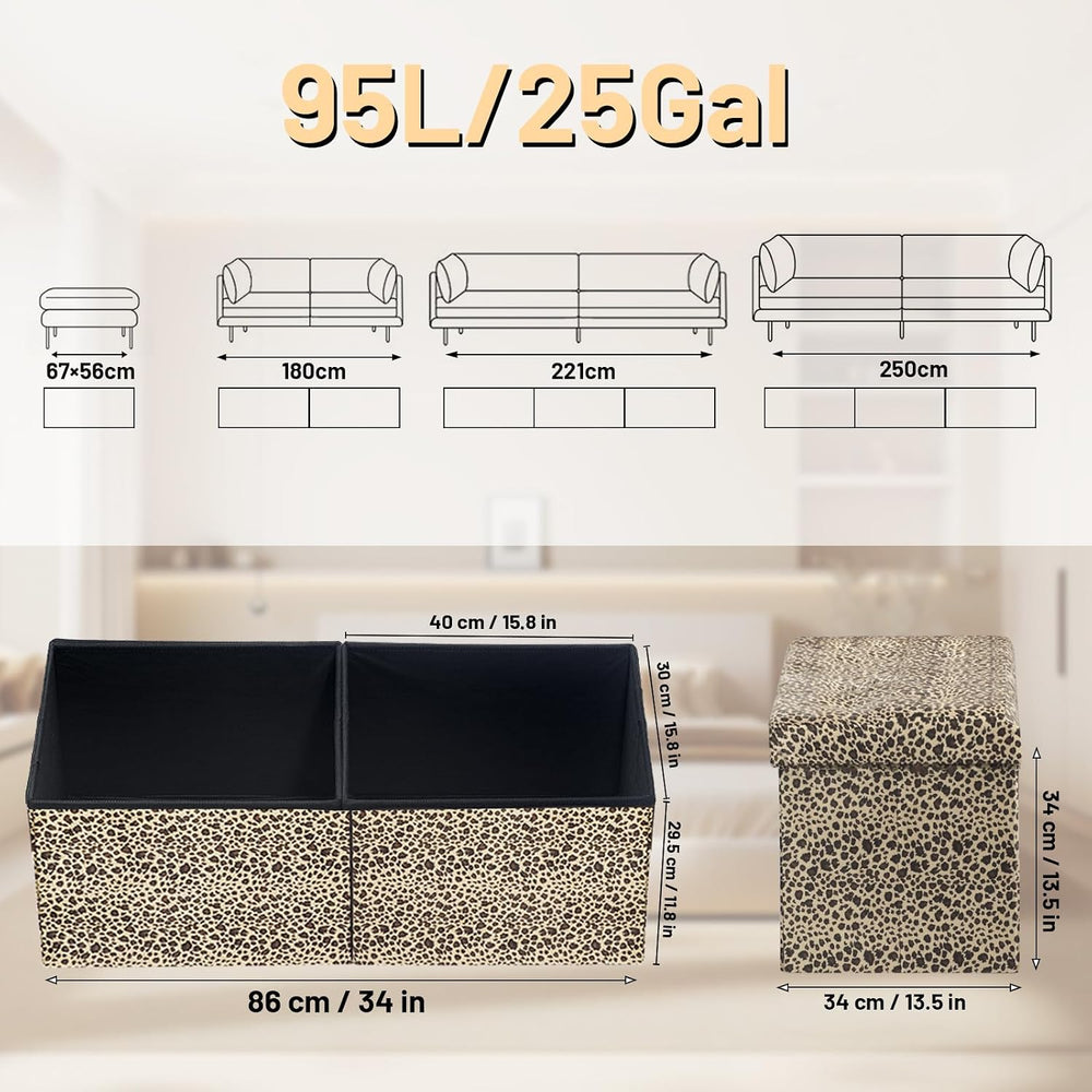 Bsketa Storage Ottoman Bench, 34" Folding Velvet Foot Rest,Leopard Print...