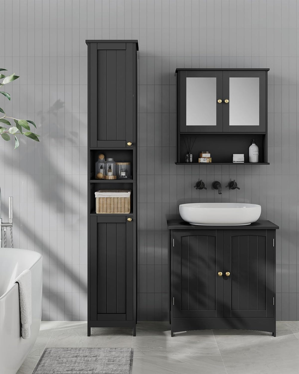 VASAGLE Tall Storage Cabinet with Lights, Slim Freestanding Cabinet with Adju...