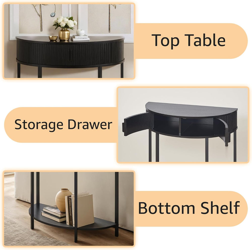 unipaws Half Moon Console Table with Drawer Storage, Narrow Entryway Table | ...
