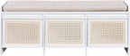 SOFTSEA 48" Shoe Storage Bench with Cushion, 2-Tier Entryway Bench with 3 Rattan Storage Drawers & Lift Top Storage, Retro Shoe Cabinet for Hallway, Bedroom, Living Room, White