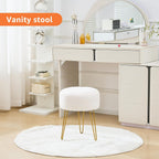 Vanity Stool, Teddy Velvet Ottoman Foot Stool, Dressing Table Seat with Metal Leg Vanity Chair for Bedroom, Living Room, Entryway, Offices