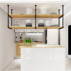 Ceiling Shelf, Floating Shelves Kitchen Storage Wine Rack, Industrial Ceiling Mount Shelf 2 layer, Wine bottle, Wine Glass, Dish Storage Rack, for Restaurant, Bar, Kitchen (55.1×11.8×23.6in,Black)