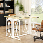 Mini Desk, 31.5" Small Desk for Bedroom with Power Outlet, Foldable Desks for Small Spaces & Home Office, Easy Assembly, Beige Floor Patten