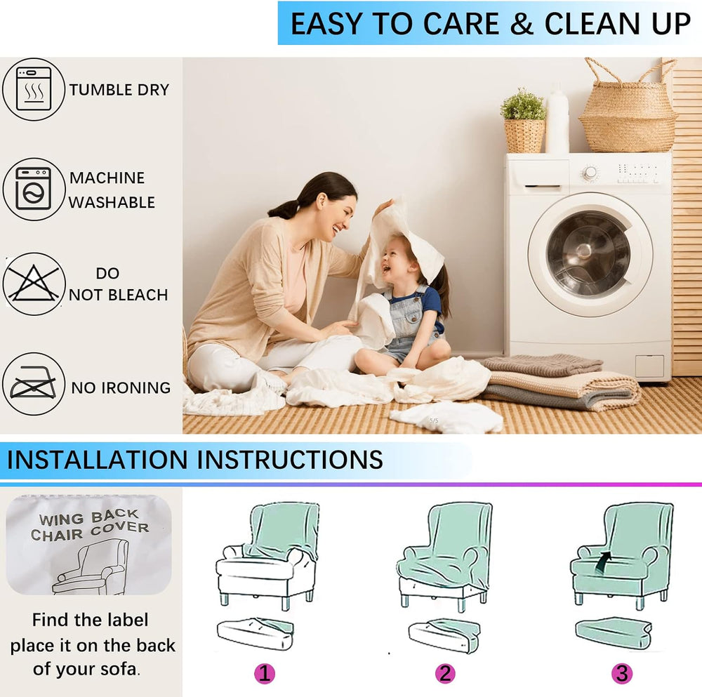 Wing Chair Slipcover, 2-Piece Printed Wingback Chair Cover