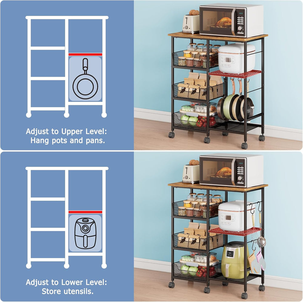 Rolling Kitchen Storage Microwave Cart, Kitchen Island with Adjustable Shelf ...