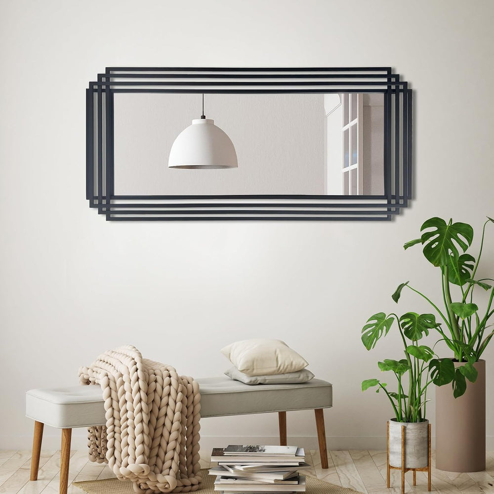 47"x22" Large Rectangle Decorative Mirror with Geometric Frame