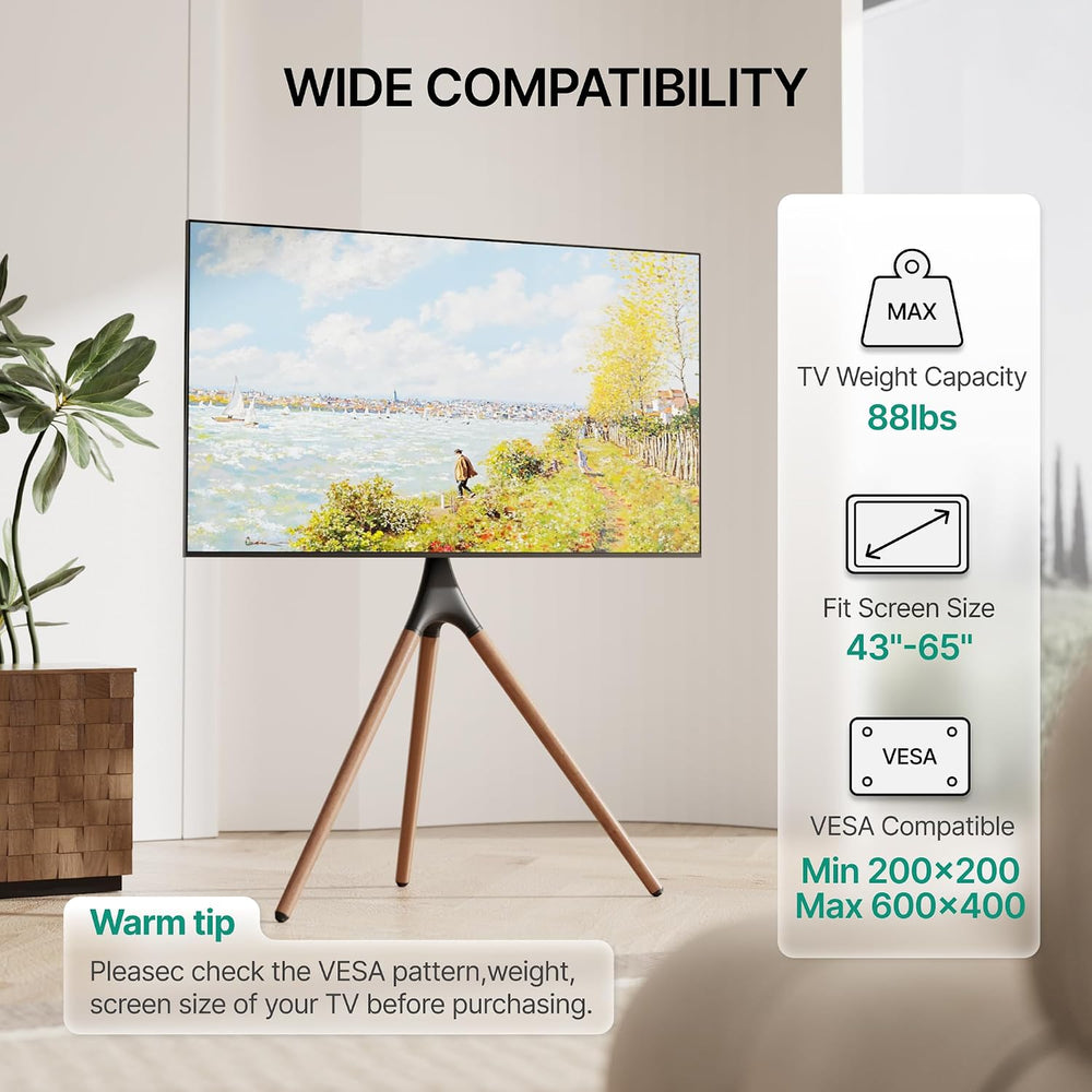 Artistic Easel TV Stand for 43-65 in TVs up to 88 lbs, Black Walnut | Tripod ...