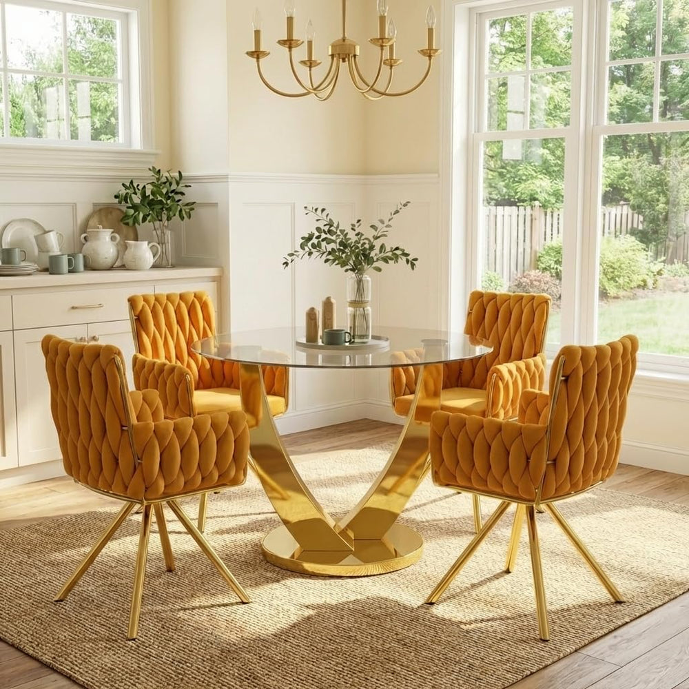 38.9" Round Glass Dining Table for 2-4, Modern Dining Room Table with Te...