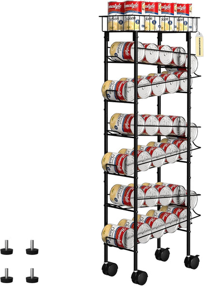 Slim Can Organizer Rack, Iron Narrow Soda Dispenser Holder with Wheels