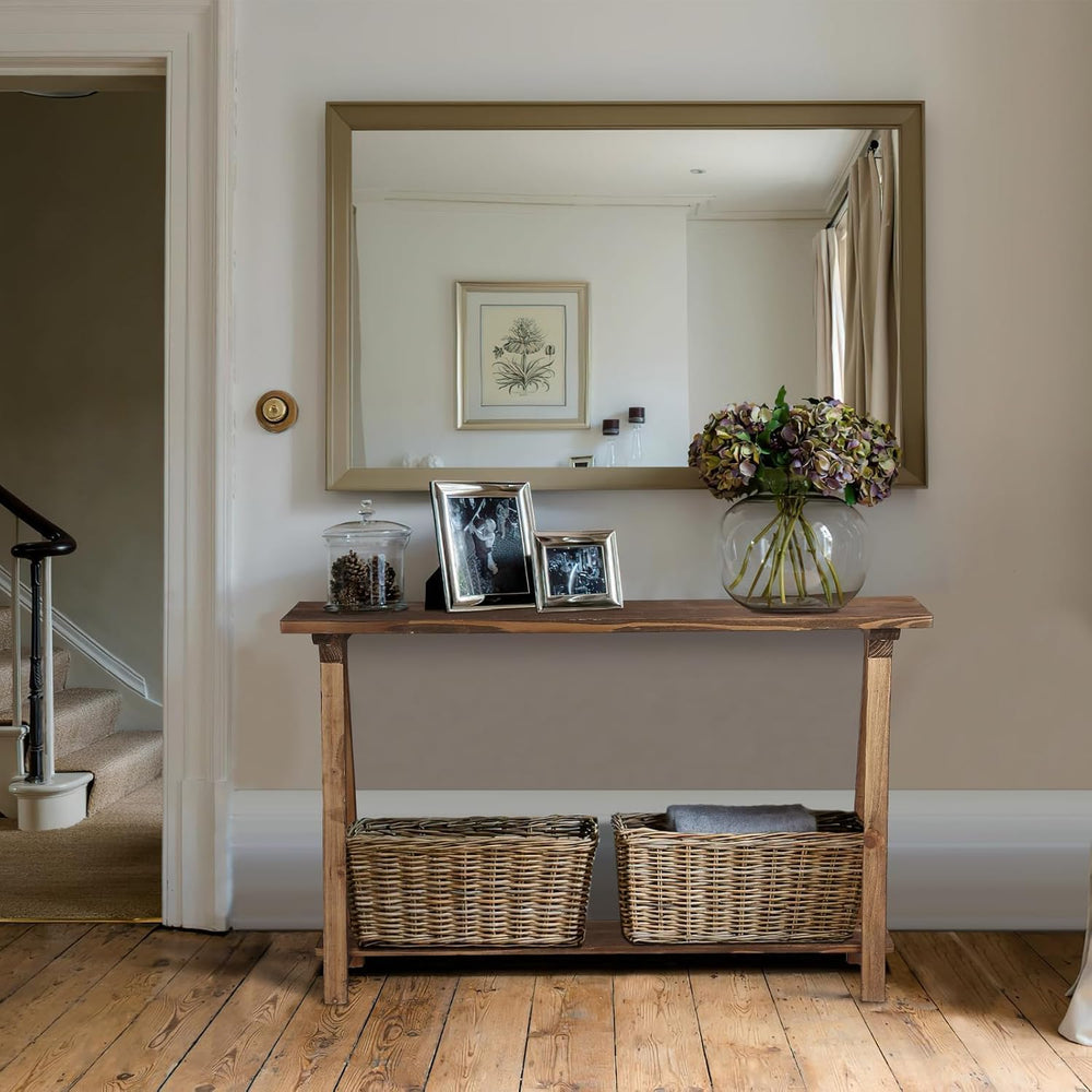 43" Solid Wood Farmhouse Console Table for Living Room, Natural