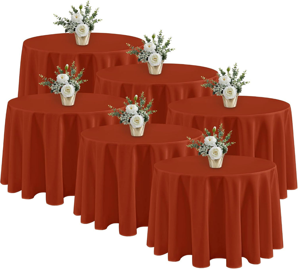 Fitable 6 Pack Rust 120 Inch Round Tablecloth - Stain Resistant and Washable Table Cover, Polyester Fabric Table Cloth for Wedding, Party, Banquet, Formal Events
