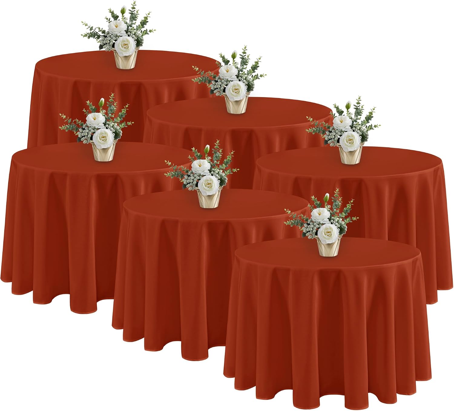 Fitable 6 Pack Rust 120 Inch Round Tablecloth - Stain Resistant and Washable Table Cover, Polyester Fabric Table Cloth for Wedding, Party, Banquet, Formal Events