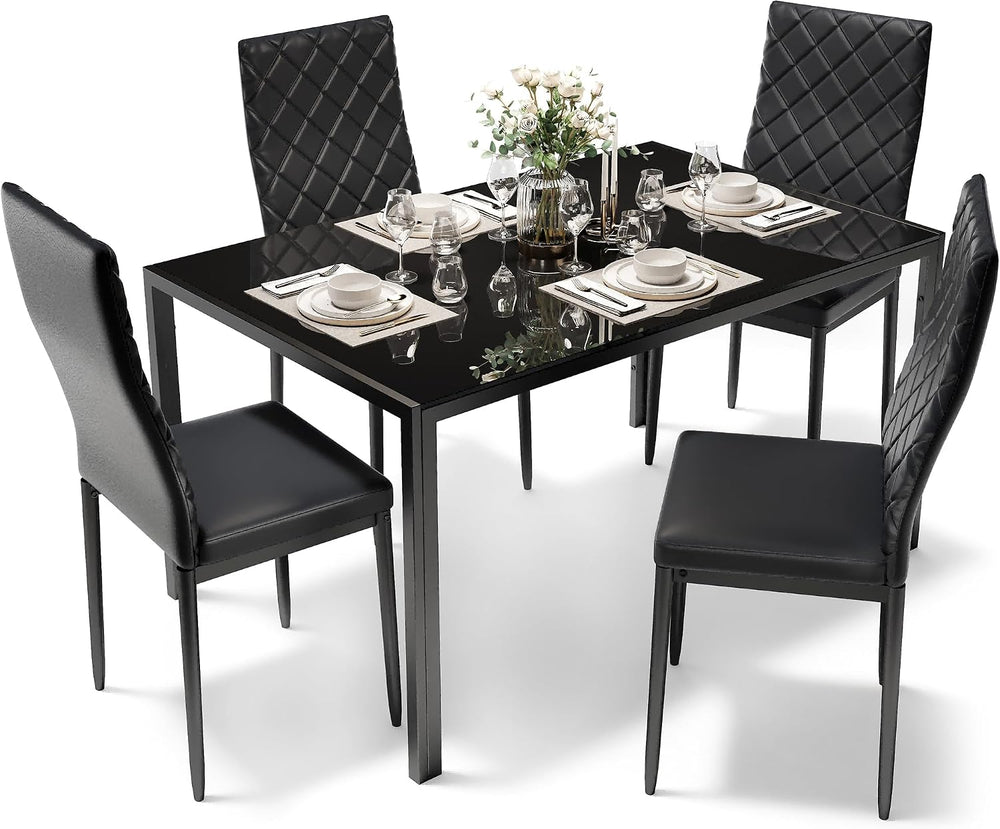 Dining Table Set for 4, Kitchen Table and Chairs Set of 4, 5 Piece Modern Din...