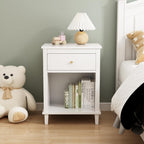 extrasleep Kids Nightstand with Storage Drawer, 27''H Wooden Toddler Night Stand for Boys Girls Toddler, Modern End Table with Shelf for Bedroom Living Room, Kids Small Bedside Table (White)