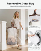 SOLEDI Clothes Hamper with Lid - 100L XL - Large Laundry Basket with Removable Bag, Collapsible Laundry Baskets, Convenient Storage - Hampers for Laundry for Bedroom, Bathroom, Closet, Dorm, Off-White