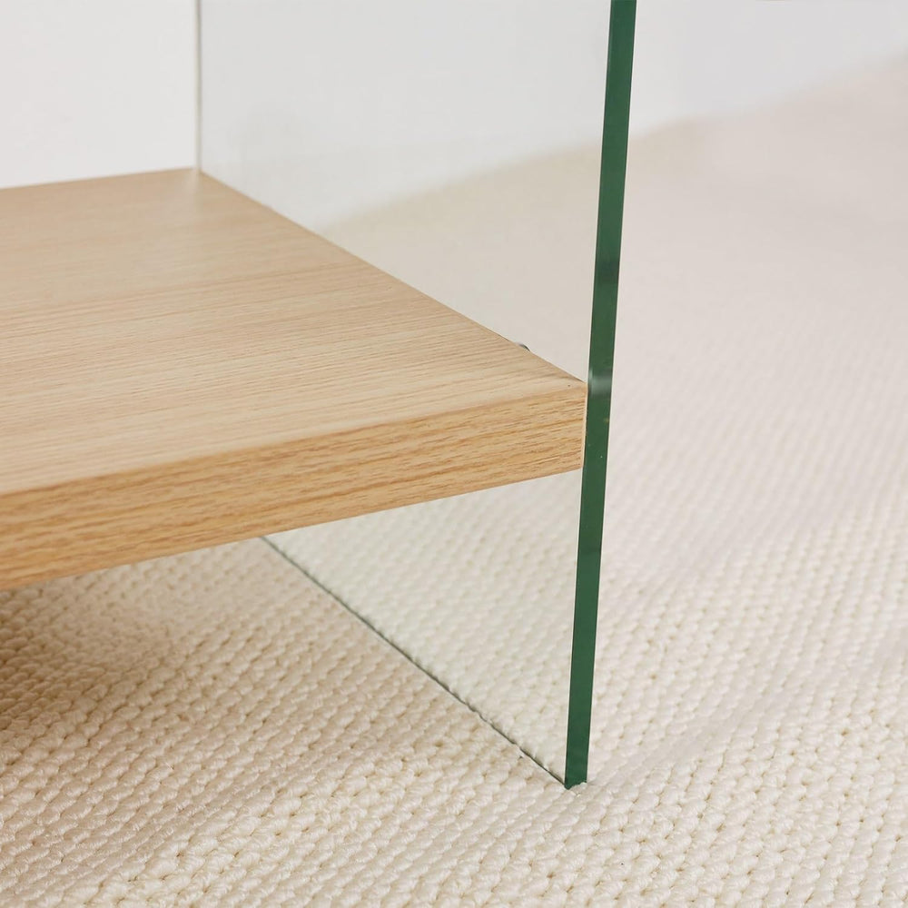 Console Table 2-Tier: 39.4 in Wide Rectangle Wood Shelf Glass Sides | Modern ...