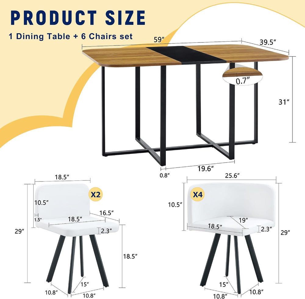 Hommoo 7-Piece Dining Table & Chairs Set for 6, 59” Rectangular Kitchen T...
