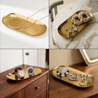 Vaincre Gold Decorative Jewelry Tray - 2PCS Stainless Steel Oval Trinket Ring Holder Dish, 7” Small Bathroom Vanity Kitchen Jewelry Plate Tray Decor for Storing Perfumes, Cosmetics, Candles, Key