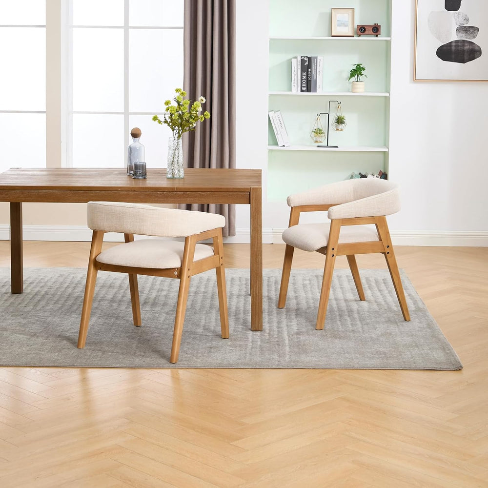 RIVOVA Modern Round Dining Chairs with Open Curved Back Set of 2, Linen Fabri...