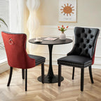 3-Pieces Dining Sets, 31.5" Round Dining Table Set with 2 Velvet Upholstered Dining Chairs,Wooden Legs Design for Kitchen Dining Room Apartment Small Space(1 Black Table with 2 Black&Wine Red Chairs)