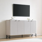 65" Large Sideboard Buffet Cabinet with Storage, Set of 2 Modern Fluted Credenza Accent Coffee Bar Console Tables with Doors & Adjustable Shelves for Living Room or Hallway, White