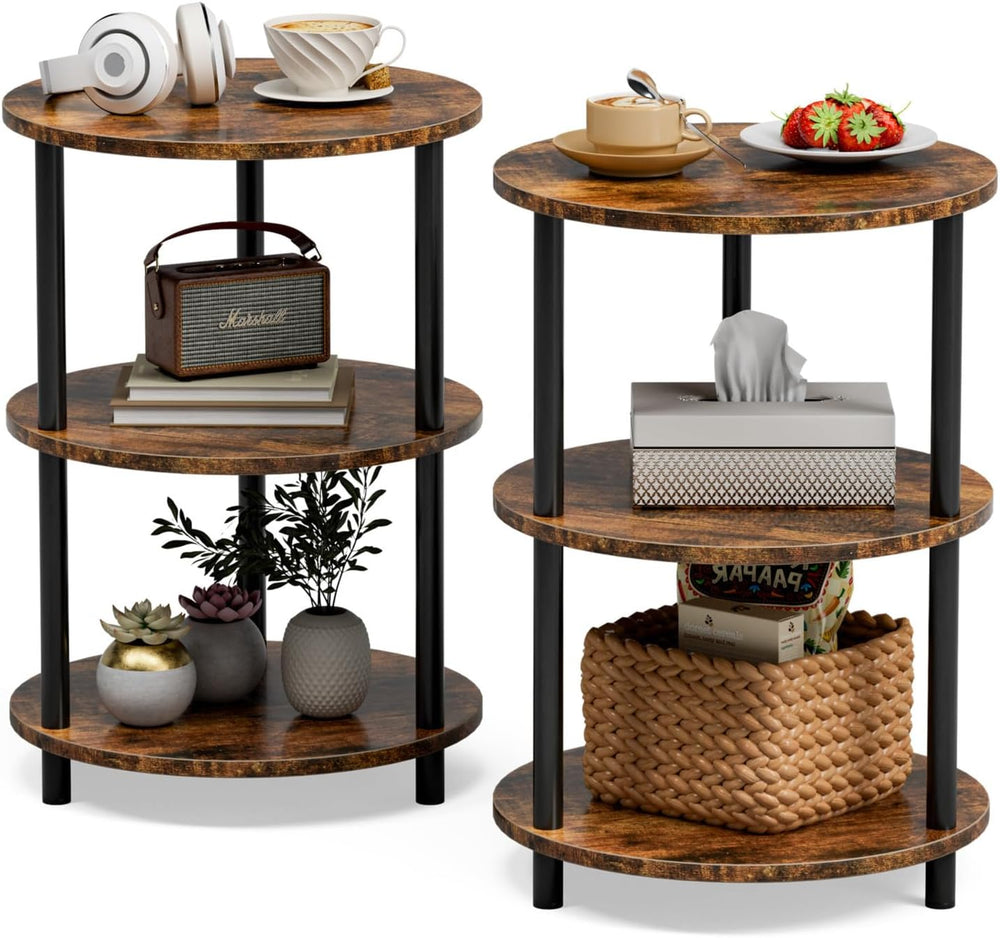 XBurmo Small Round End Table - 3 Tier Design Accent Table, Narrow Side or Bed...