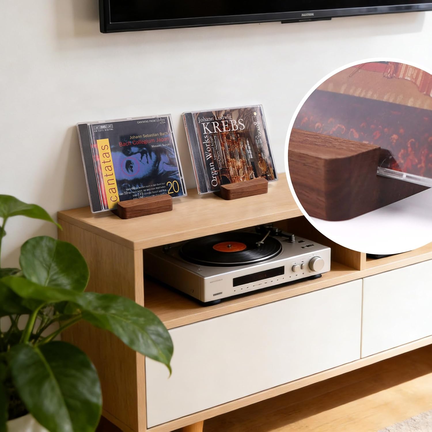 Wooden CD Display Rack, DVD Holder & Phone Stand, Solid Wood Display for CD/DVD/Phone/Picture - 2 pcs (Brown)