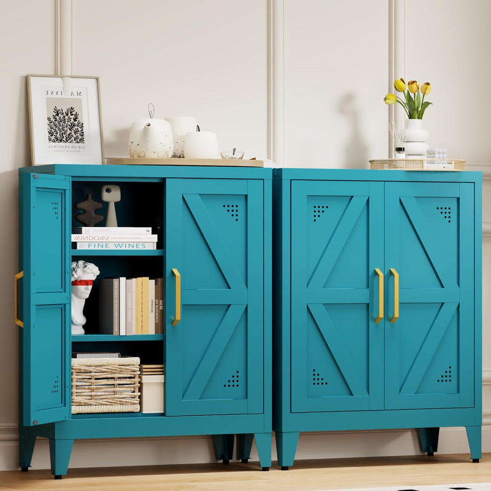 32" Metal Kitchen Pantry Cabinet,Floor Bathroom Storage Cabinet with 2 A...