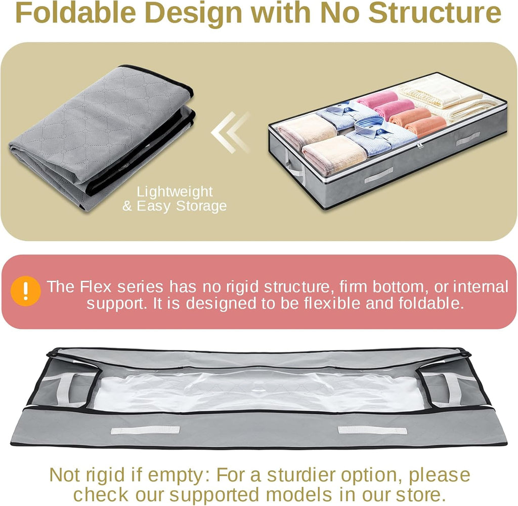 4 Pack 5.5 Inches High Under Bed Storage Containers, Low Profile Under Bed Storage Containers, Foldable Underbed Bag Stackable Closet Organizers for Blankets Clothing Comforter Wrapping Paper