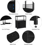 GarveeHome Wine Bar Cabinet with LED Lights, Liquor Cabinet with Storage | 3-Tier Coffee Bar Cabinet with Wine Rack, Glass Holder & Mesh Door, Sideboard Buffet Bar for Living Room, Dining Room, Black