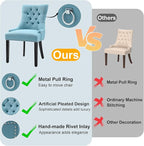 Modern Leisure Linen Dining Chairs Set of 2, Upholstered Dining Chair with Solid Wood Legs, Mid-Century Dining Room Chairs with Pull Ring and Tufted Backrest, Light Blue