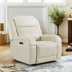 Watson & Whitely Genuine Leather Wall Hugger Power Recliner, Cream | Recliner Chair for Adults, Power Headrest, USB/Type-C Charging Ports, Electric Reclining Sofa Chair for Living Room, RV