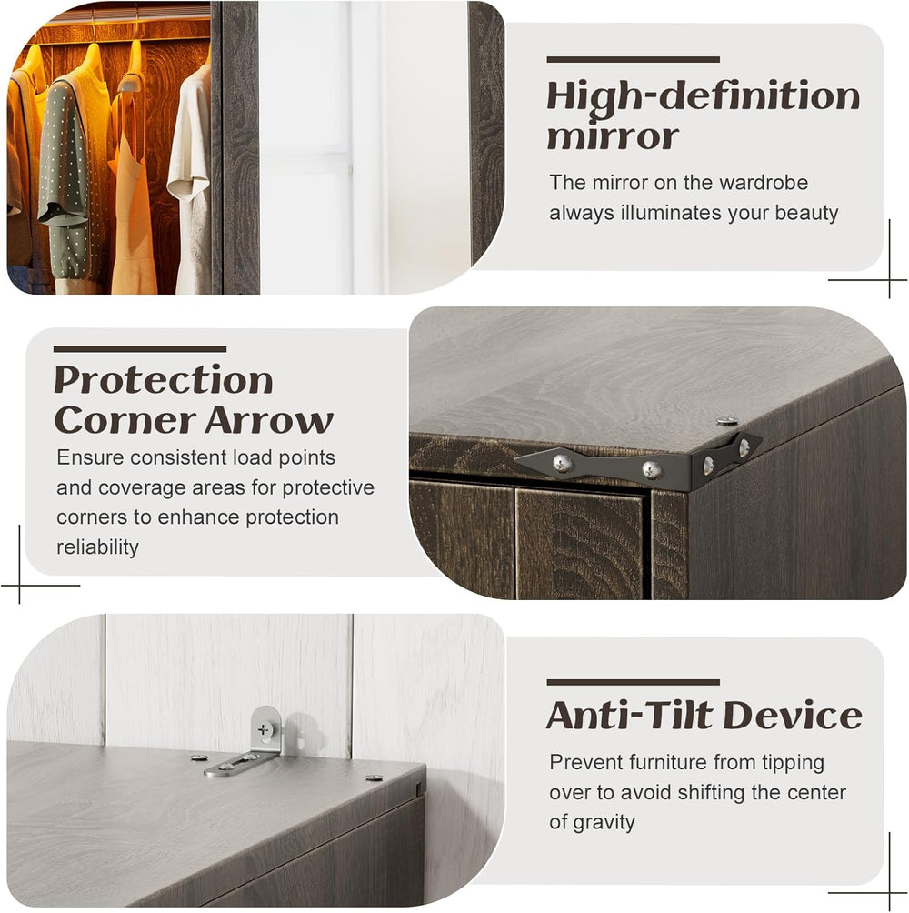 PAKASEPT Armoire Wardrobe Closet with w/Folding Sliding Barn Door | Bedroom A...