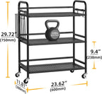 HDANI 3 Tier Metal Mesh Utility Cart,Large Capacity Multipurpose Heavy Vehicle,Rolling Trolley with to Hooks and One Basket(Black)