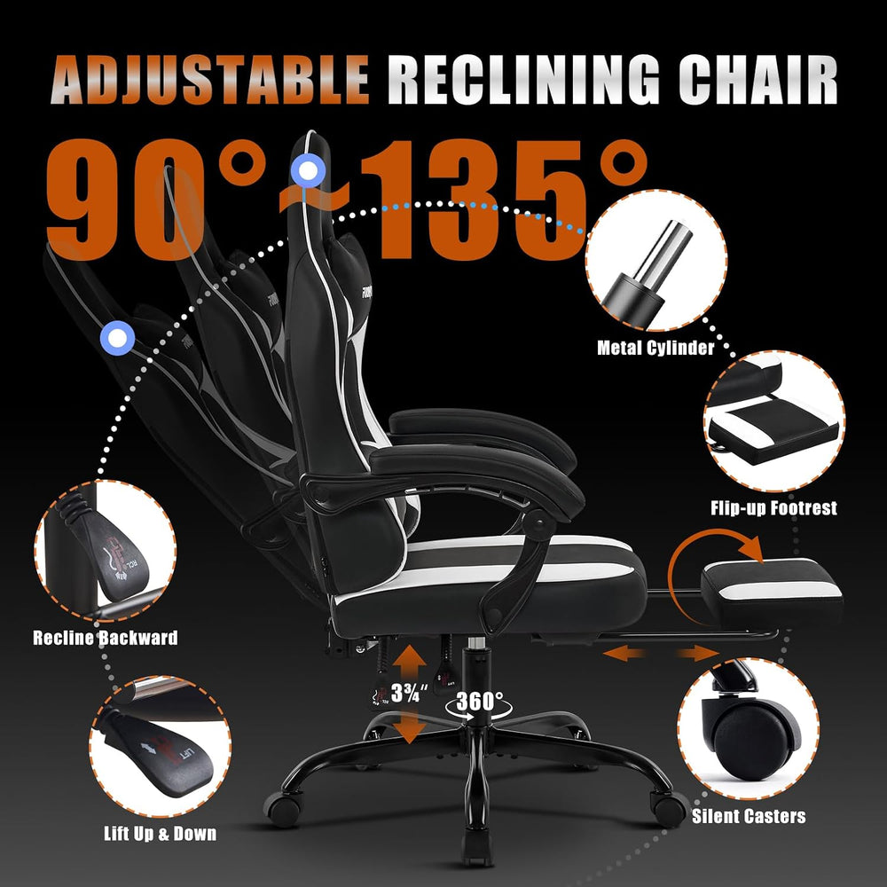 Gaming Chair with Footrest, Reclining Video Game Chairs for Adults with Lumba...