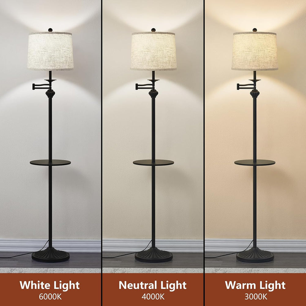 Floor Lamp with 350° Adjustable Swing Arm, Standing Lamp with Storage Tray