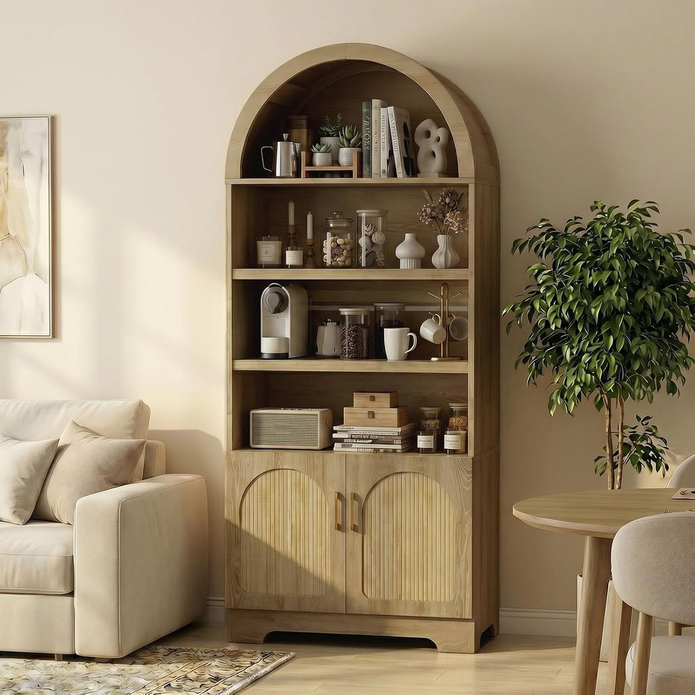 Bestier 71" Tall Arched Kitchen Pantry, Arched Cabinet with Doors, Moder...