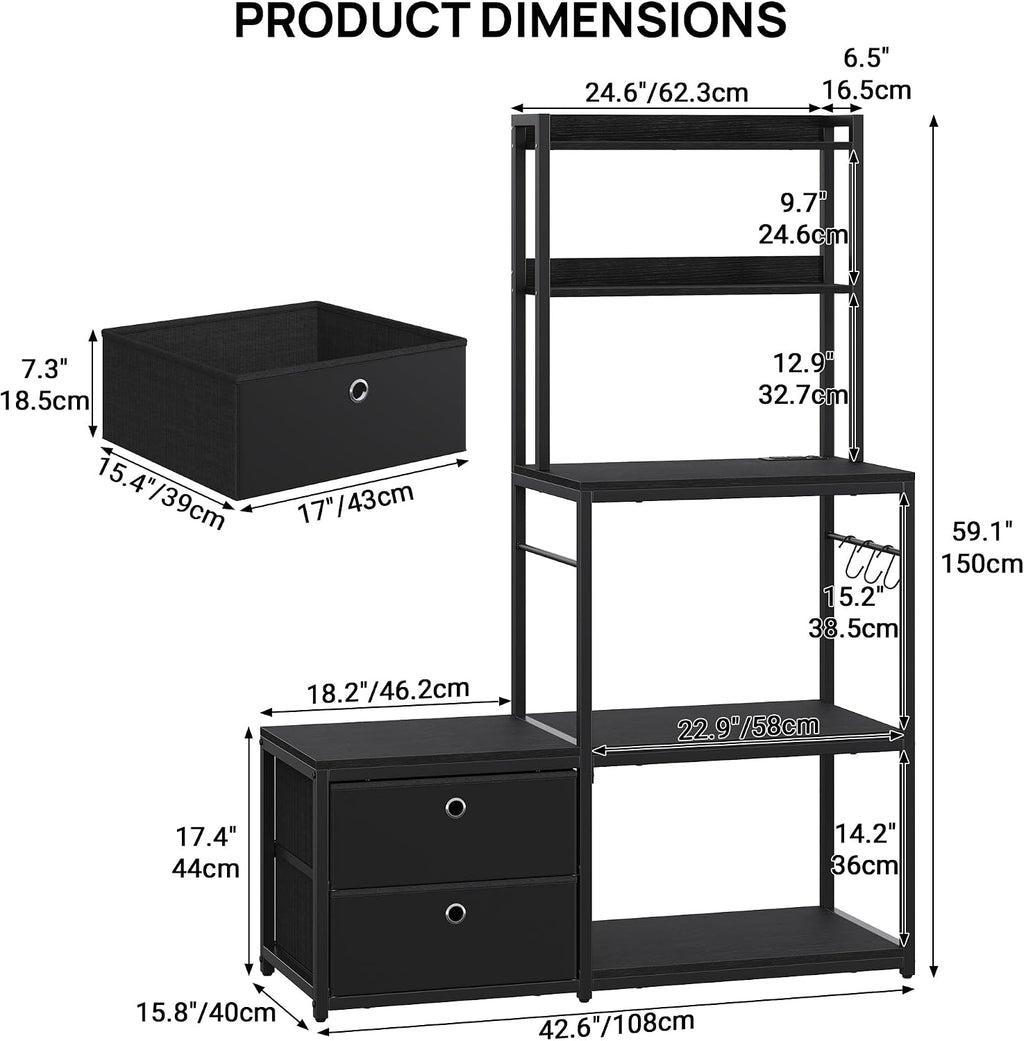 Mini Fridge Stand with Storage, Refrigerator Cabinet with Power Outlet - Multifunctional Microwave Stand, Coffee Bar Station for Dorm, Office and Kitchen, Black