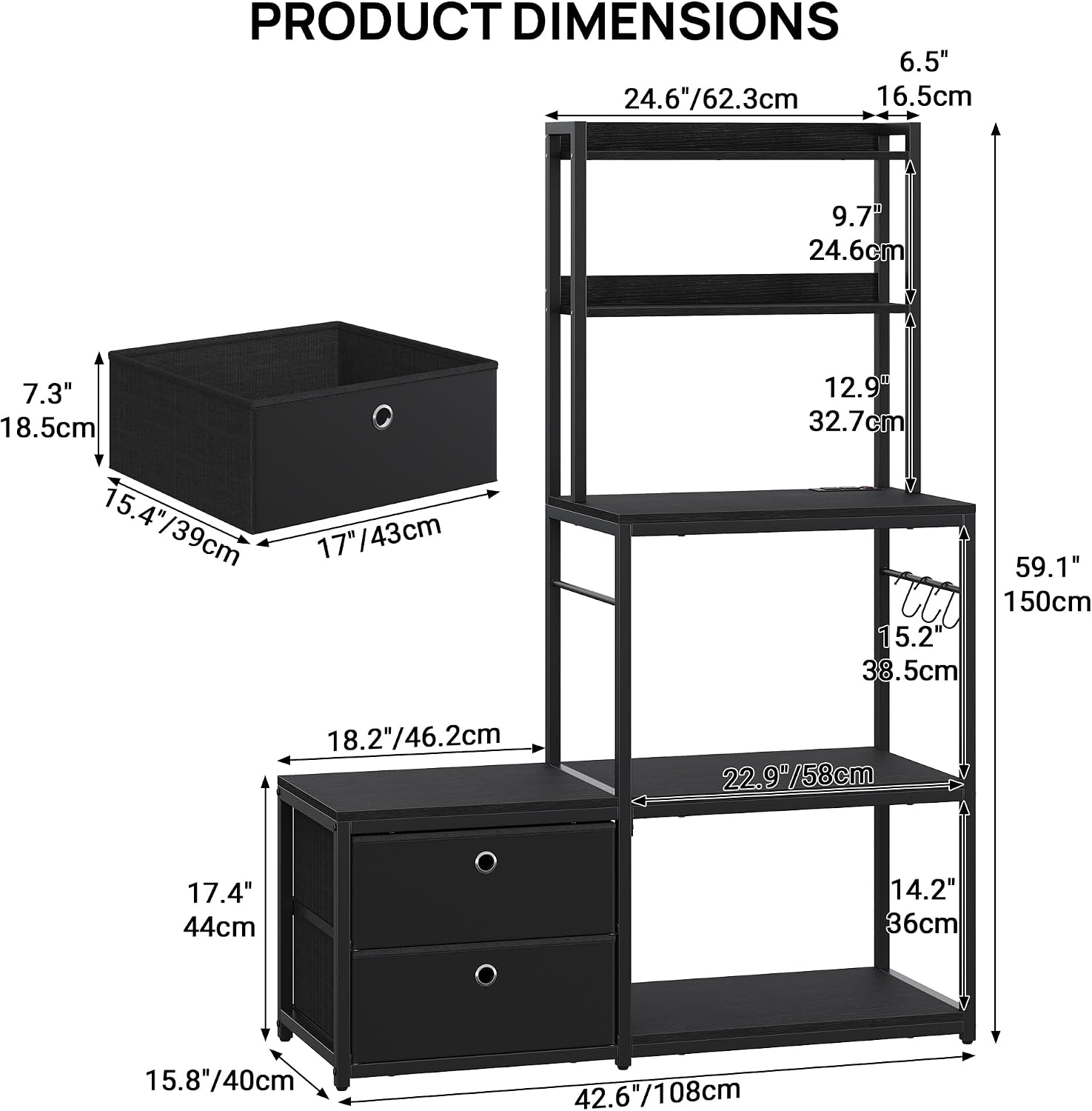 Mini Fridge Stand with Storage, Refrigerator Cabinet with Power Outlet - Multifunctional Microwave Stand, Coffee Bar Station for Dorm, Office and Kitchen, Black